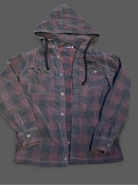 EARTHBOUND Red and Black Plaid Hooded Flannel Jacket